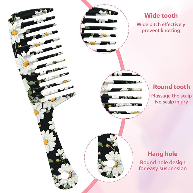 Wide Tooth Comb,Effortless Tangle Removal for Curly, Wet, Long Hair Wet,Cute Aesthetic Design for Women Men and Girls (Balck-02)