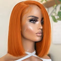 250% Density Orange Ginger Bob Wig Human Hair 13x4 HD Lace Frontal Short Straight Lace Front Bob Wigs for Black Women Human Hair Pre Plucked Glueless Side Part Color #350 10 Inch
