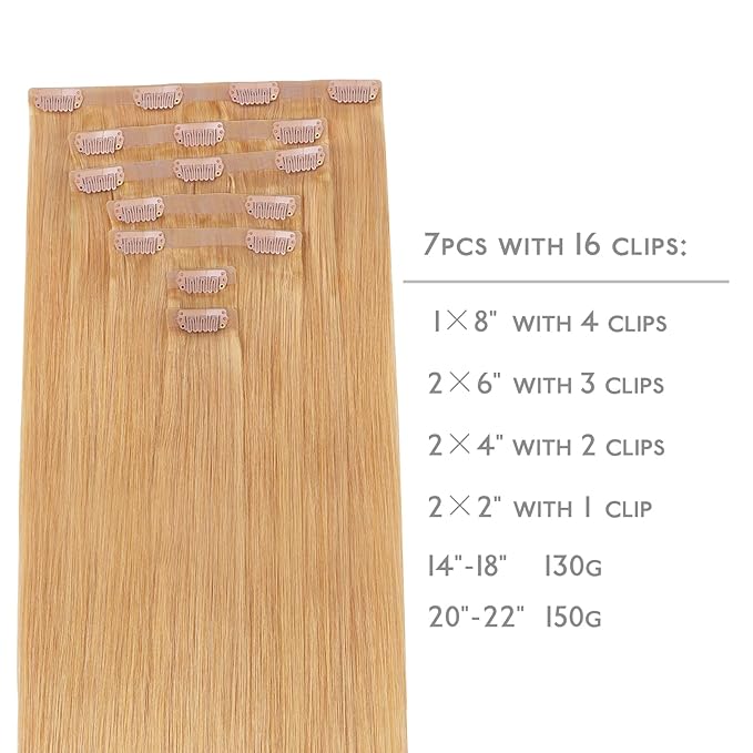 WENNALIFE Seamless Clip In Hair Extensions Human Hair, 18 Inch 130g 7pcs Strawberry Blonde Real Hair Extensions Clip in Human Hair Invisible PU Skin Weft Natural Remy Human Hair Extensions