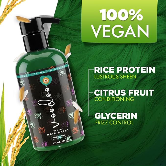 MOEHAIR Semi-Permanent Hair Color | Green Hair Dye 8 Oz | No Ammonia, Sulfate or Paraben | Vegan & Cruelty-Free | Gentle & Washable Formula | Voodoo Harmony Green Hair Color