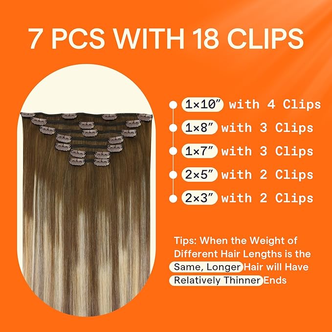 Full Shine 24 Inch Real Hair Extensions Clip in Human Hair for Long Hair Brown Roots Honey Blonde Remy Clip in Hair Extensions Double Weft Invisible Straight 7 Pcs 120 G