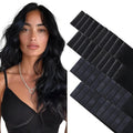 GOO GOO Invisi Edge Tape in Hair Extensions Human Hair, 1 Jet black 20pcs injected with 20pcs classical tape ins, 20inch 100g, Virgin Remy Hair, Natural Look