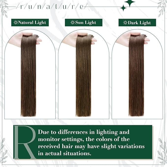 RUNATURE Real Hair Extensions Clip in Human Hair, Brown Clip in Hair Extensions for Women, Double Weft Straight Remy Extensions for Thin Hair 18 Inch 50g 3pcs #4 Medium Brown