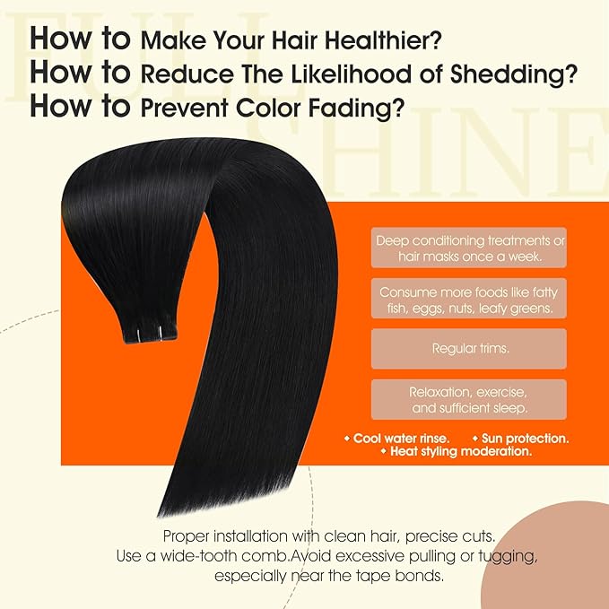 Full Shine Tape in Extensions Color 1 Jet Black Injection Human Hair Extensions Straight Machine Remy Insert Tape in Hair for Women 24Inch Seamless Skin Weft 50Gram 20Pcs Natural Invisible