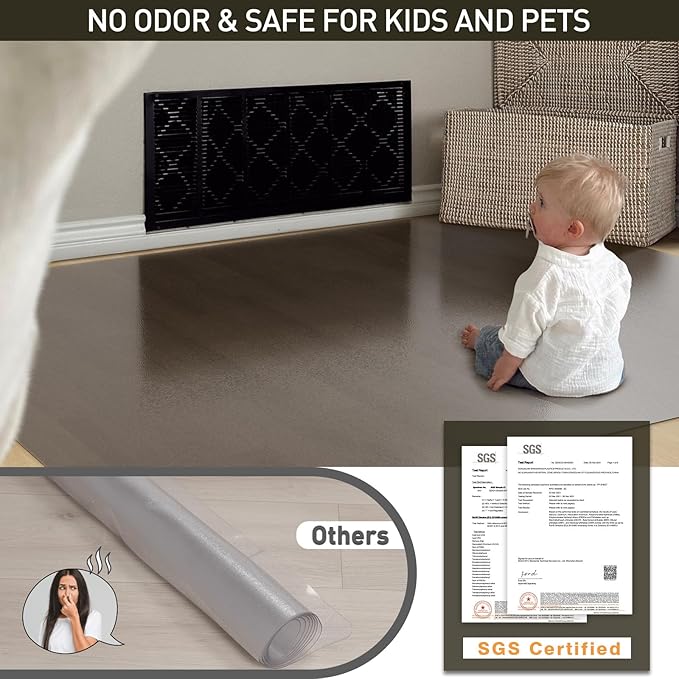 5'×7' Large Vinyl Area Mat for Floor, Translucent Black Scratch Resistant Floor Protector for Under Dining Table, No Spill Durable PVC Area Rug for Garage, Bedroom, Lvinig Room