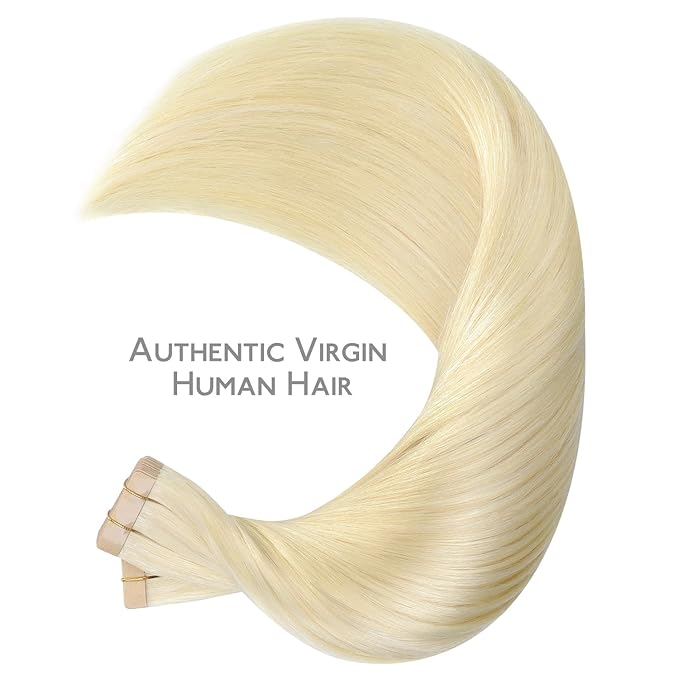 WENNALIFE Tape in Hair Extensions Human Hair, 40pcs 100g 20inch Bleach Blonde Hair Extensions Real Human Hair Straight