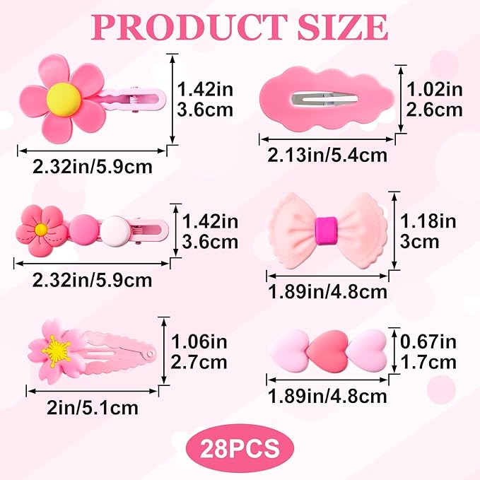 28pcs Cute Candy Hair Clip, Non-Slip Snap Clip for Teen Women, Star Flower Muti-Shape Hairpin Cute Barrettes Hair Accessories for Thin Thick Long Short Hairstyles- Pink & Green