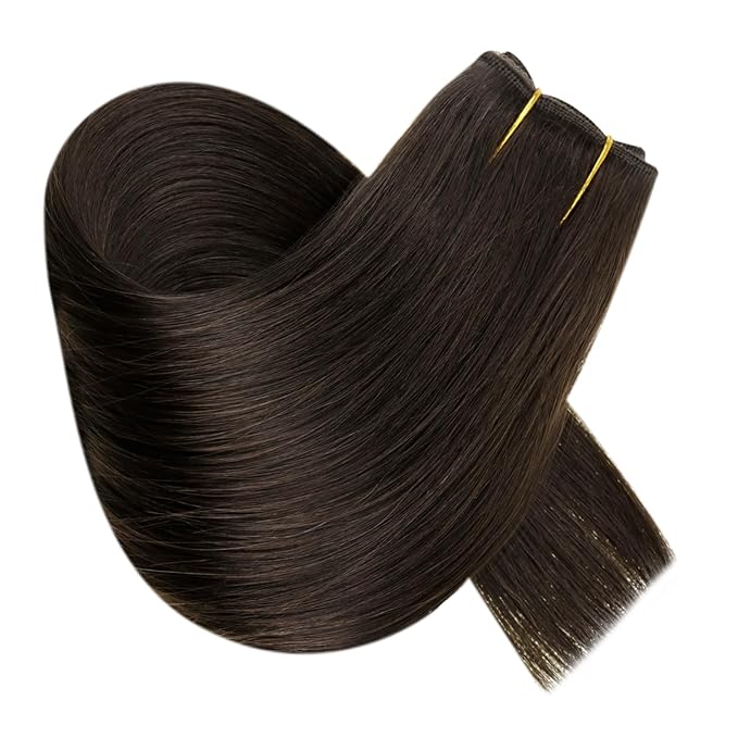 RUNATURE Invisible Wire Hair Extensions Real Human Hair 18 Inch, Wire Hair Extensions Brown One Piece 80g，Soft Silky Hair for Daily Wearing #2 Dark Brown