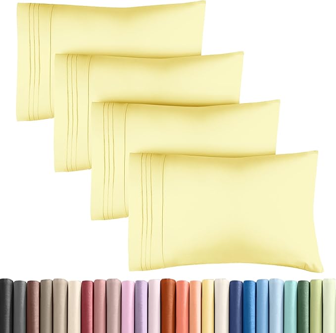 King Pillow Cases Set of 4 - Ultra Soft Hotel Quality Pillowcase Covers - Comfy, Cozy & Wrinkle Free - Shrinkage, Stain and Fade Resistant - Machine Washable Pillow Protectors - 4 Piece Set - Yellow