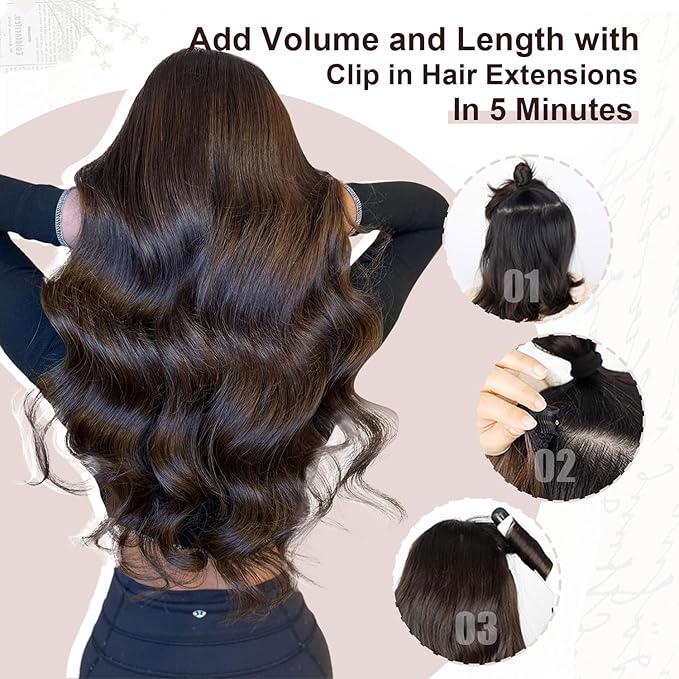 XDhair Clip-in Hair Extensions 120g18 Inch Balayage Chocolate Brown to Caramel Blonde Real Human Hair Extensions Clip in Human Hair Double Weft 6pcs (18inch, #4/27/4)