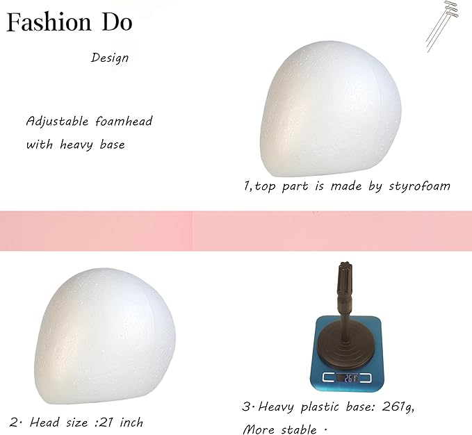 2 PACKS Adjustable wig or hat black styrofoam abstract mannequin head holder stand (13”to 17”)(AD02-White Egg)