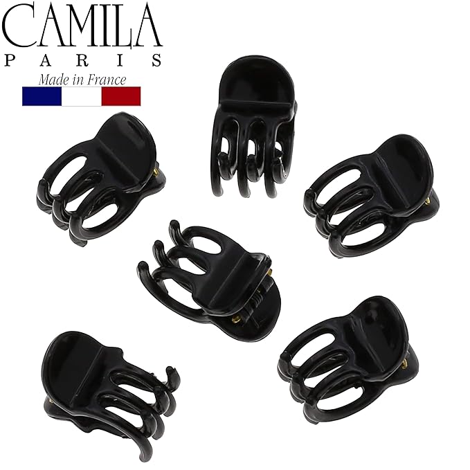 Camila Paris CP2392 French Hair Clip for Women, Set of 6 Extra Small Black, Girls Hair Claw Clip Jaw Fashion Durable Styling Hair Accessories for Women, Ladies Strong Hold Grip Clamp, Made in France