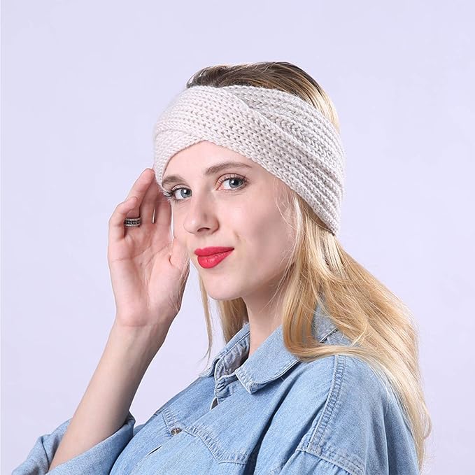 DRESHOW Knit Crochet Headband for Women Ear Warmer Soft Turban Stretch Warmer Headbands Winter Fashion Head Wrap