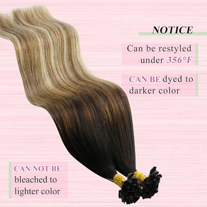 YoungSee U Tip Hair Extensions Brown Balayage Utip Hair Extensions Human Hair Brown Ombre Blonde Utip Human Hair Extension 16In U-Tips Hair Extension Soft Keratin Human Hair 50s/50g for Adding Volume