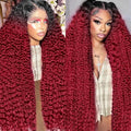 AMIRTY 250 Density Drawstring Wig Human Hair Burgundy Deep Wave Lace Front Wigs Human Hair Pre Plucked Wigs 13x6 1B/99J Water Wave Human Hair for Women 13x6 HD Burgundy Deep Human Hair Wig 24Inch
