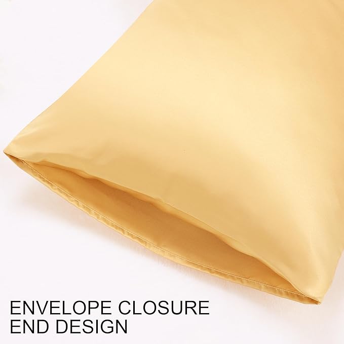 uxcell 2 Pack Silk Satin Pillowcase for Hair and Skin, Cool, Silky, Soft Breathable Pillow Cases King Size 20x36 Inch Sateen Pillowcase Champagne with Envelope Closure