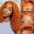 GOLFMAX Ginger Water Wave Bob Wig Human Hair Transparent HD 13x4 Lace Front Human Hair Wig 10 Inch Short Bob Wig Glueless Wigs Human Hair Pre Plucked With Baby Hair