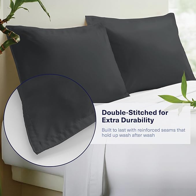 Kickoff Viscose Bamboo Pillowcase, Standard, Set of 2, 100% Organic Hidden Zippered Viscose Bamboo Pillow Case Standard Size, Cooling Pillow Cover for Hot Sleepers (20"x26" Pewter)
