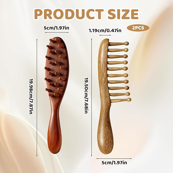 Loc Brush for Dreads, 2 Pack Golden Sandalwood Scalp Massager Comb, Handheld Locs Brush for Gentle Styling and Relaxing Head Massage, Ergonomic Handle for Easy Control