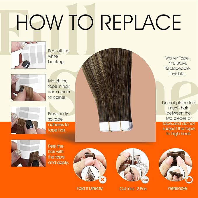 Full Shine Balayage Tape in Hair Extensions Human Hair Color 4 Brown Ombre 24 Blonde And 4 Brown Seamless Skin Weft Invisible Remy Tape in Extensions 24Inch for Women 50Gram 20Pcs Natural Straight
