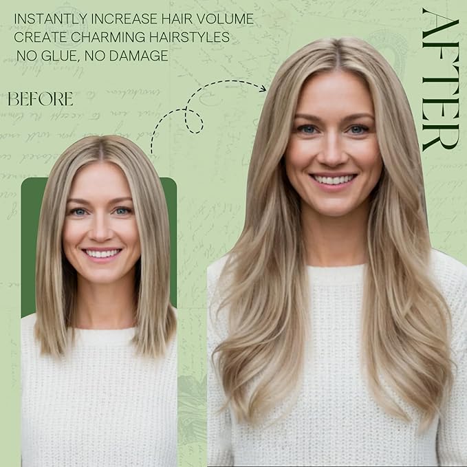RUNATURE Clip in Hair Extensions Real Human Hair, Straight Human Hair Clip in Extensions with Blonde Highlighs, Natural Looking, 16 Inch 120g 7pcs #8P60 Ash Brown Highlight Platinum Blonde
