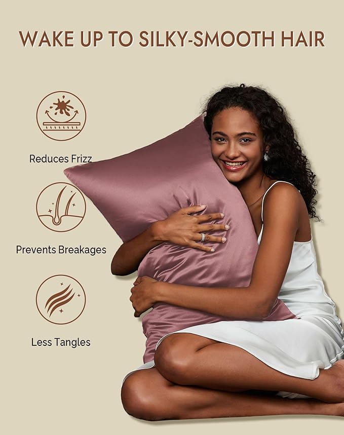 SilkSilky 100% Mulberry Silk Pillowcase - Pure 22 Momme High-Grade 6A Fibers for Hair & Skin, Envelope Closure, Natural, Organic, Breathable & Cooling Pillow Case (King, Pale Mauve)