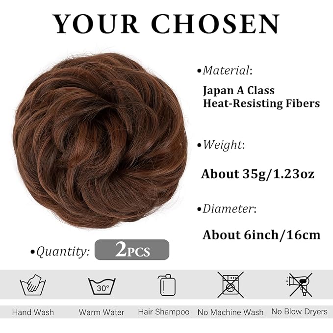 SARLA 2PCS Messy Hair Bun Hair Pieces Wavy Curly Synthetic Updo Fake Scrunchies Ponytail Extension for Women Red Vino