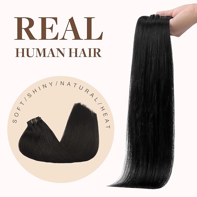 GOO GOO Clip in Hair Extensions Real Human Hair, Remy Human Hair Extensions Clip ins for Women, Natural Human Hair, 18inch 170g 9Pcs, #1B Natural Black