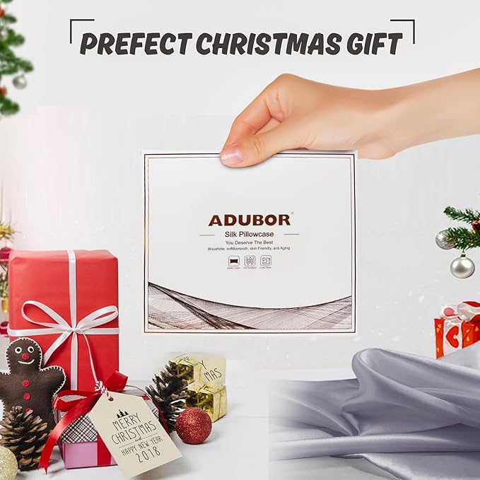 Adubor 100% Silk Pillowcase - Mulberry Silk Pillow Cases, 23 Momme 6A Grade Fibers, Silk Pillow Case for Hair and Skin Health, with Hidden Zipper (Queen 20''x30'', Light Gray, 1PC)