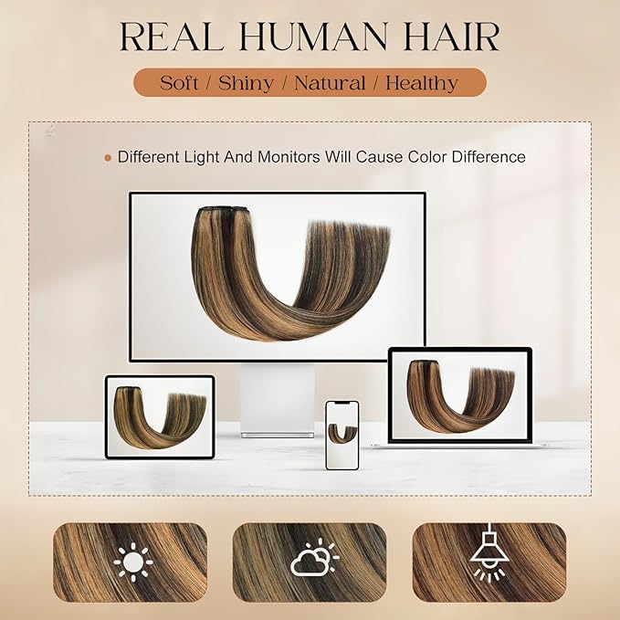 Clip in Hair Extensions Real Human Hair 24inch 8pcs 120g Seamless Balayage Dark Brown Hair Extensions Clip Ins Double Weft Dark Brown Highlight Chestnut Brown Invisible Straight Remy Human Hair