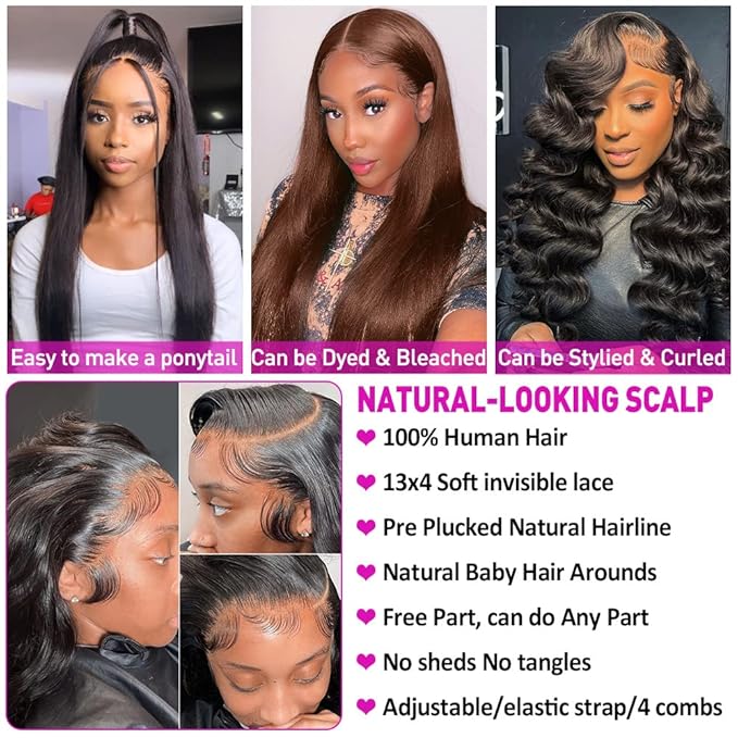 Hermosa 220% Density 30 inch HD Transparent 13x4 Lace Front Wigs Human Hair Pre Plucked 12A Glueless Straight Lace Frontal Human Hair Wig for Black Women