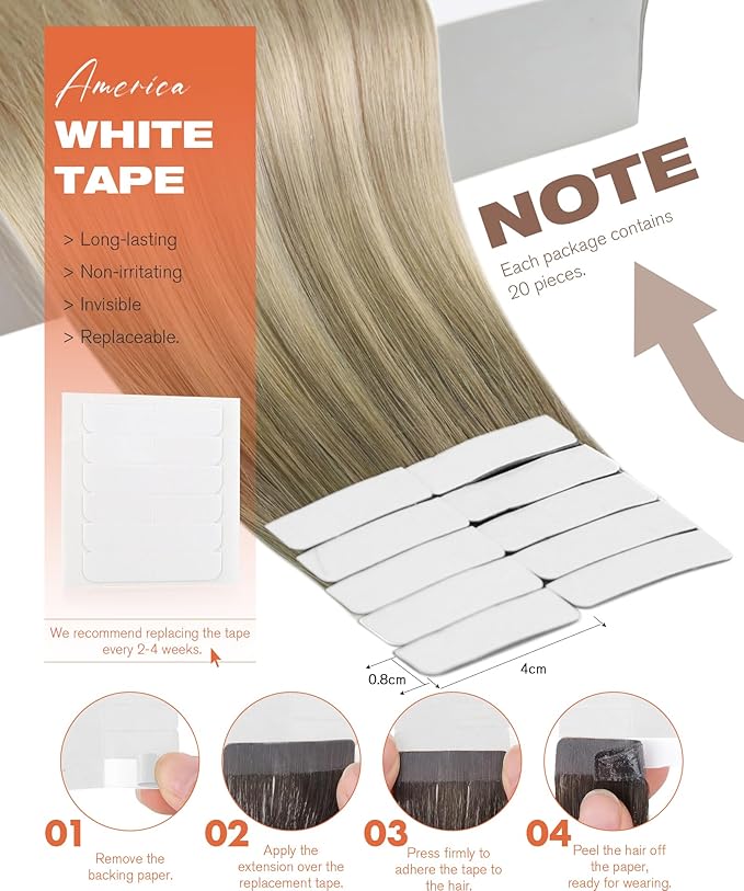 Sunny Hair Tape in Hair Extensions Real Human Hair Invisible Remy Hair Extensions Tape ins for Women Ash Blonde Root to Platinum Blonde Balayage 20 inch 20Pcs 50G