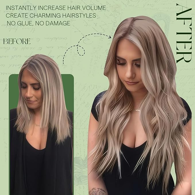 RUNATURE Clip in Hair Extensions Real Human Hair, Double Weft Human Hair Clip in Extensions, Straight Blonde Hair Remy Soft, Add Volume, 16 Inch 120g 7pcs #19P60 Grey Blonde Highlights