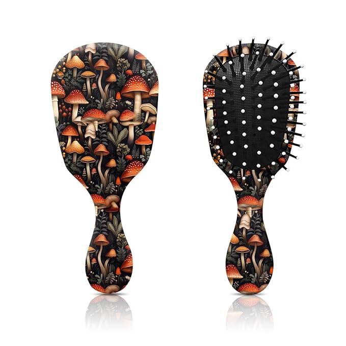 Mini Hair Brush,Cute Detangling Travel Hair Brush,Soft Bristles for Effortless Tangle Removal,Detangler Hairbrush for Women Men Boys Girls Kids Wet Dry All Hair Types (Red Mushrooms, Mini)