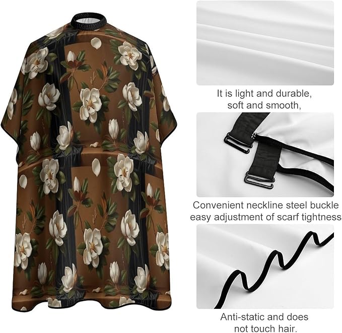 Large Long Hair Cutting Cape, Salon Apron Giant Magnolias Flowers Painting Haircuting Salon Cape Gown for Hair Cutting Styling