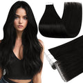 Full Shine Invisible Tape in Hair Extensions Human Hair Color 1B Black 20 Inch Injection Seamless Skin Weft Machine Remy Human Hair Extensions Tape ins 50Grams 20Pcs for Women Add Length Natural Soft