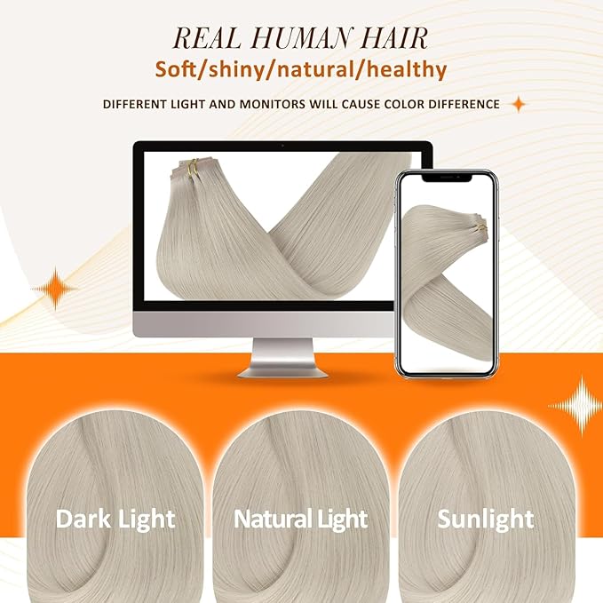 Full Shine Blonde Clip in Hair Extensions Ice Blonde Seamless Hair Extensions Clip in Invisible Hair Extension for Women Straight with PU Weft 20 Inch 8PCS 120G