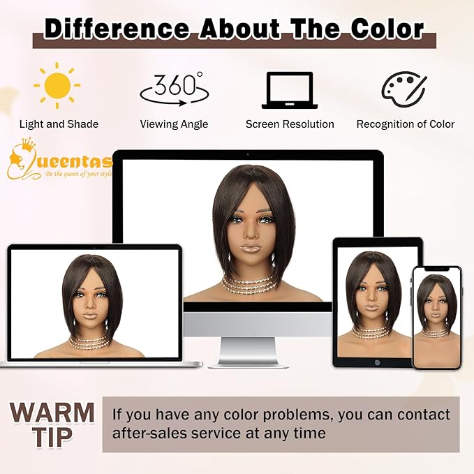 QUEENTAS Brown Hair Topper for Women with Thinning Hair Pieces 6"*6"Large Coverage 360°3D Cover Silver Synthetic Short Bob with 5 Clips in Wiglets(Brown)