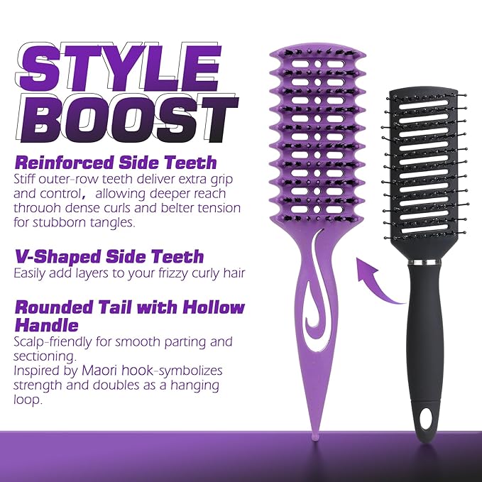 Candy Brush Curl Defining Vented Hair Brush for Effortlessly Blow Drying Detangling and Shaping and Styling, Airflow Wet Hair Brush for All Hair Types for Women and Men, Anti-Pull & Frizz, Purple