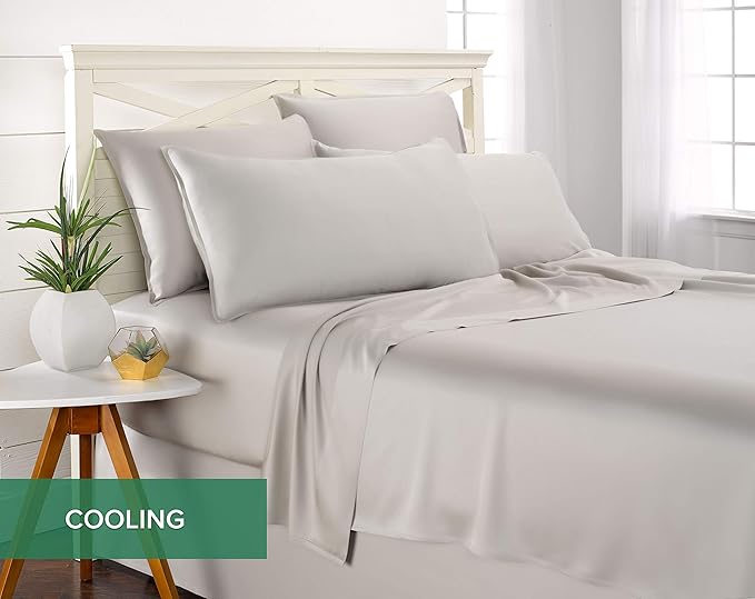 King Pillowcases by Pure Bamboo, Genuine 100% Organic Viscose Derived from Bamboo, Luxuriously Soft & Cooling, Double Stitching, Envelope Closure (2 King Pillowcases, Silver Pearl)