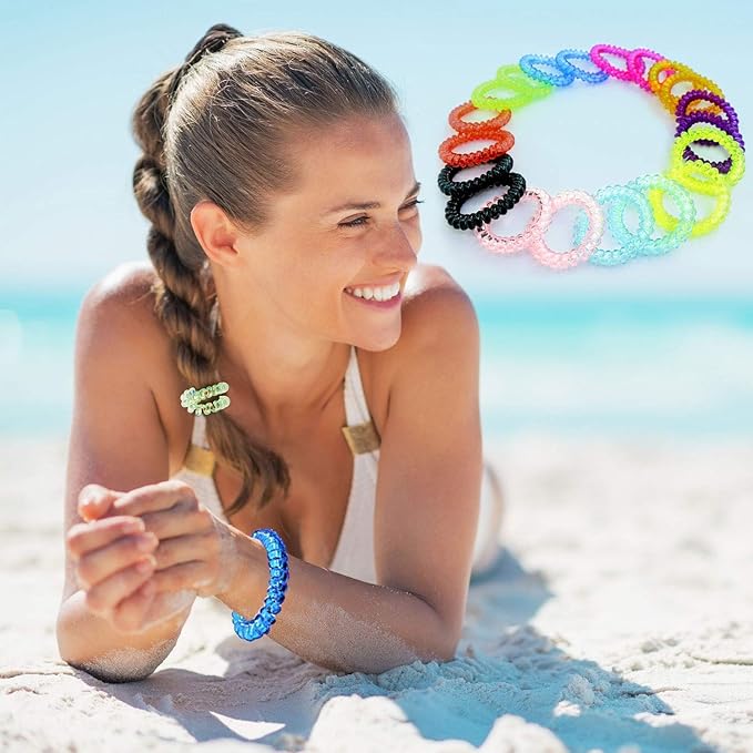 79STYLE 50pcs Spiral Hair Ties For Women Phone Cord Ponytail Holders Colorful Hair Coils Plastic Scrunchies Bulk Hair Ties Coil Hair Bands Bracelets For Grils (Crystal10 Colors -Large Size)
