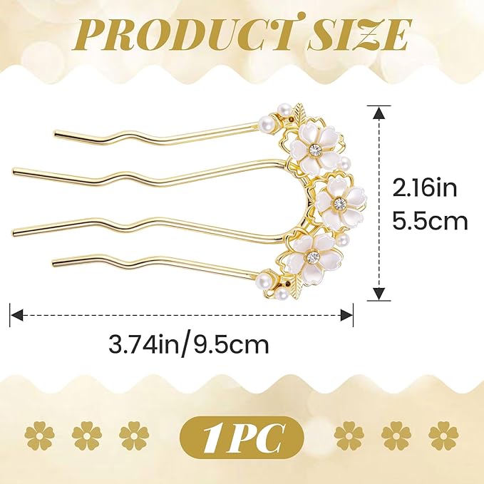 Pearl Flower Hair Clips, U-Shaped Crystal Flower Rhinestone Hair Pins, Gold Alloy Floral Hairpins Hairclips Accessories for Bride Weddings Party Holiday