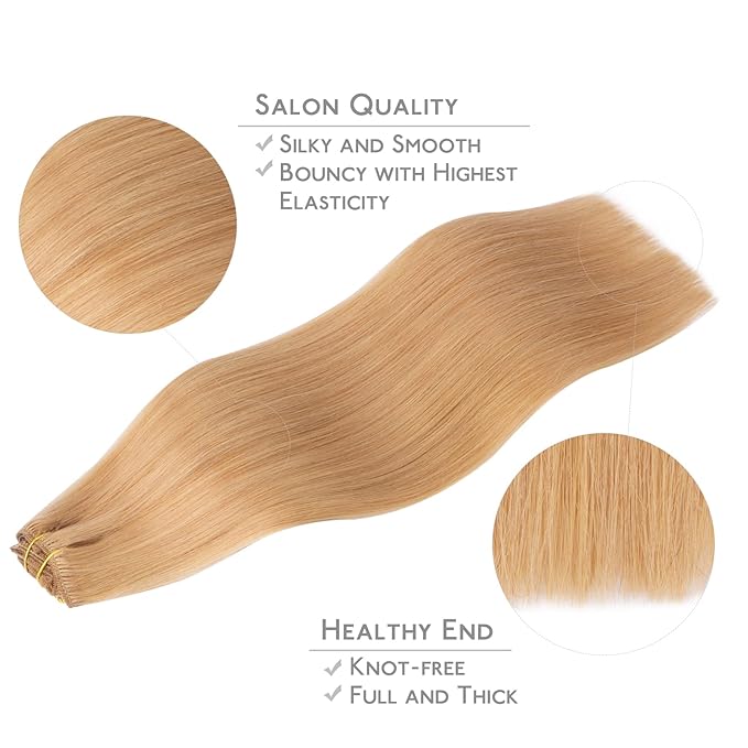 WENNALIFE Clip in Hair Extensions Real Human Hair, 14 Inch 150g 9pcs Human Hair Extensions Clip In, Strawberry Blonde Hair Extensions Clip In Real Hair Coloured Remy Human Hair Extensions