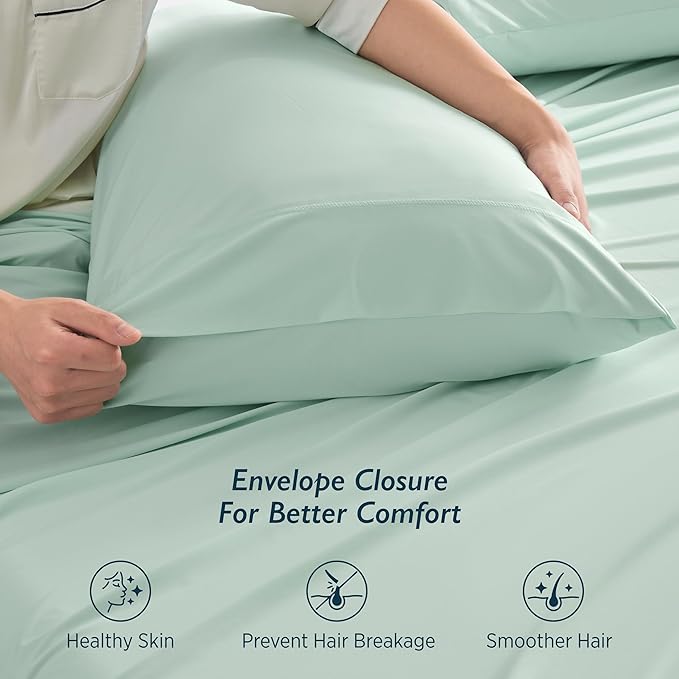Breescape Cooling Pillow Cases King Size - BlendTek™ Dry & Cool Technology for Hot Sleepers and Night Sweats, 2 Pack Ultra Soft & Smooth Pillowcases for Hair & Skin Care, 20" x 36", Mint Green