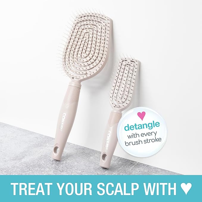 Conair Scalp Care Detangling hairbrush 2pk - Fullsize +Travel Hair Brush - Scalp Massager - hairbrushes for women & men - detangler for all lengths and types - can use wet or dry - Grey Luxe