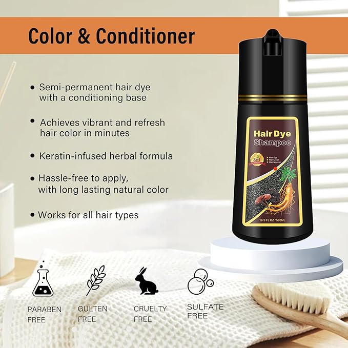 Red Hair Dye Shampoo 3 in 1, Semi-Permanent Burgundy Hair Dye, Works in Minutes, Instant Hair Color Shampoo for Women Men, Champu Para Pintar el Pelo, Champu Para Canas, Easy to Use 16.90 Fl Oz