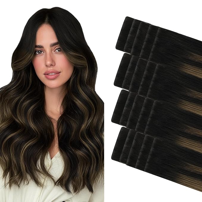 GOO GOO Invisi Edge Tape in Hair Extensions Human Hair, 1B/6/1B Balayage Natural Black to Chestnut Brown, 20pcs 20inch 50g, Virgin Remy Hair, Seamless Injected Tape, Natural Look