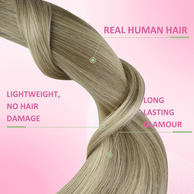 YoungSee Tape in Hair Extensions Human Hair Blonde 24 Inch Tape in Extensions Ash Blonde Ombre Platinum Blond Balayage Tape-on Hair Extension Real Human Hair Tapes ins Human Hair 24In 50g 20pcs