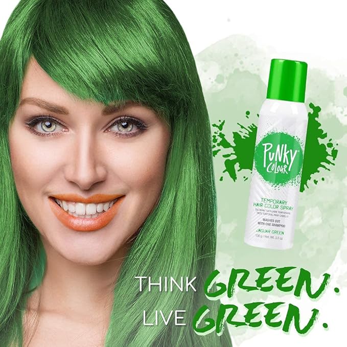 Punky Temporary Hair Color Spray – Jaguar Green, Instant Vivid Temporary Hair Dye for Women, Wash Out, Hair-Color Spray, 3.5 oz, 2 Pack