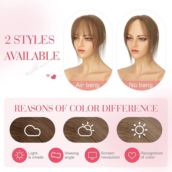Hairro Clip In Bangs Wispy Hair Toppers For Women Remy Human Hair Short Thin Topper Hairpieces 3D Cover Clip On Fake Air Bang 11 Inches 14.5g #04 Medium Brown